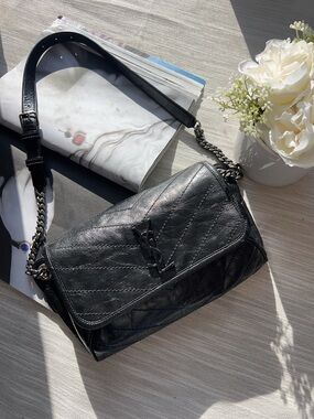 Saint Laurent Crinkled Calfskin Matelasse Monogram Niki Body Bag Black